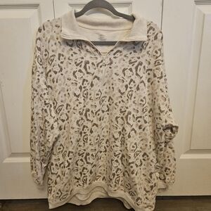 aerie Beige and Taupe Leopard Half-Zip Sweatshirt